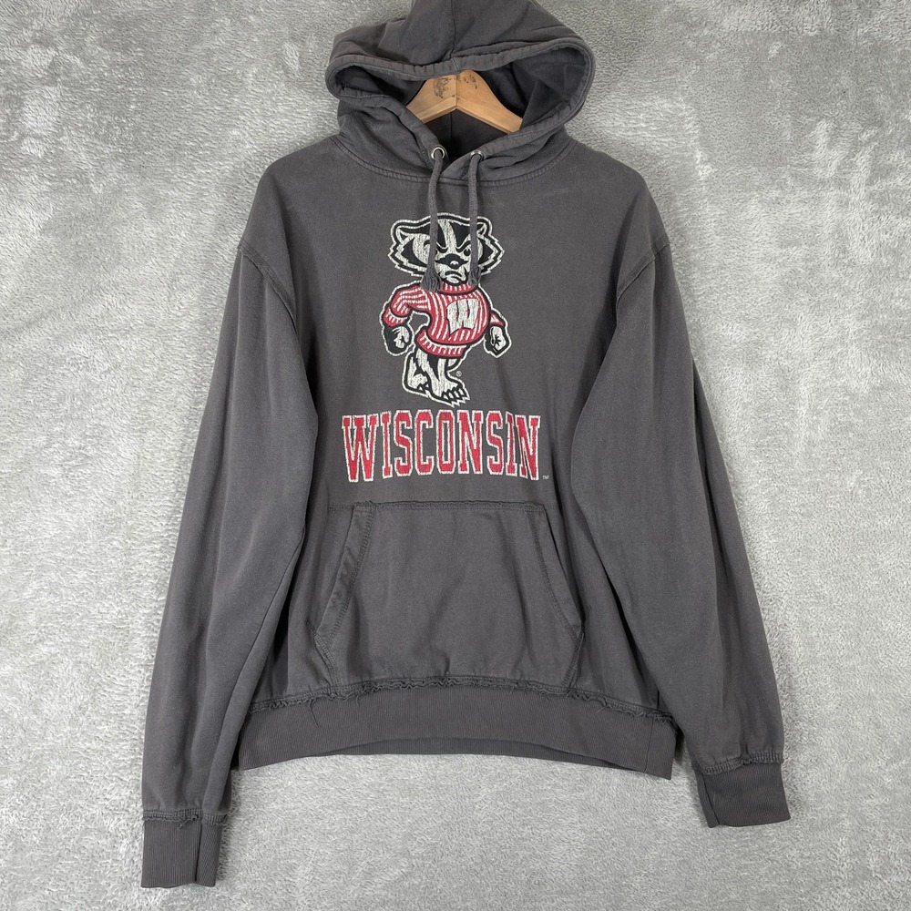 Colosseum Athletics Wisconsin Hoodie Mens Large Gray Bucky Badger Y2K‎ Style